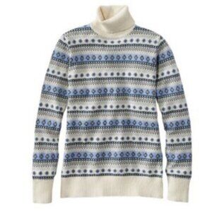 LL BEAN Cotton/Cashmere Sweater Turtleneck Fair Isle Women's Small